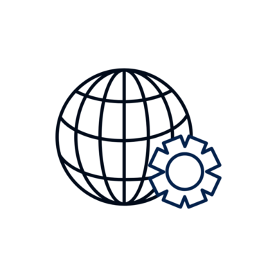 Niebieska ikona globu i trybika. Działanie wielopoziomowe