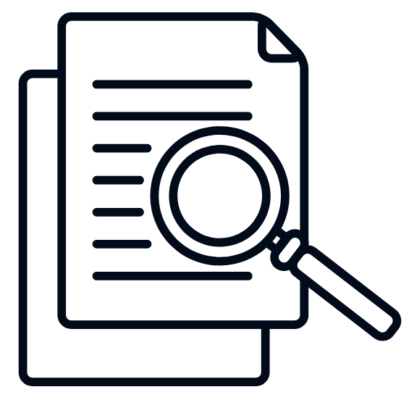 Niebieska ikona z dokumentami i lupą. Keylogger