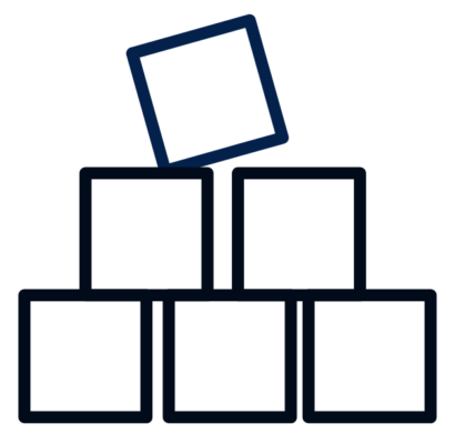 Ikona niebieskich kwadratów ułożonych w piramidę. Niezależność aplikacji