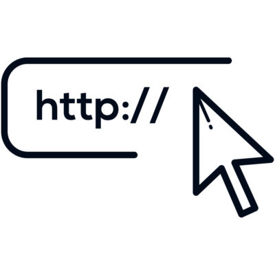 Ikona niebieska z fragmentem przeglądarki i kursora myszy.